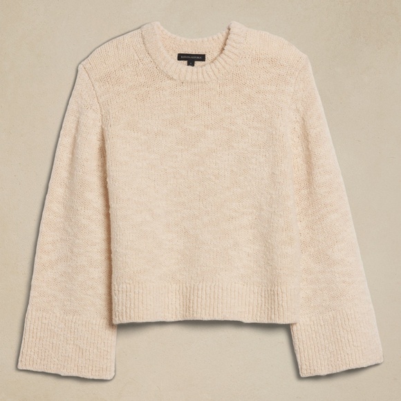 New! BANANA REPUBLIC Flared Sleeve Soft Wool Sweater in Cream White, Size XL - Picture 2 of 6